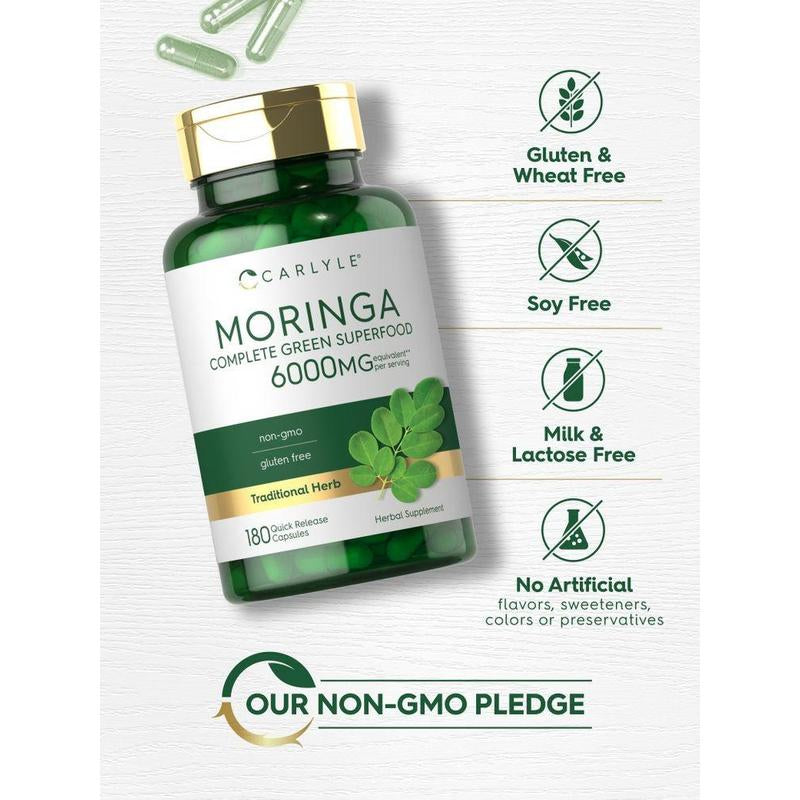 Carlyle Moringa Oleifera | 180 Capsules | Non-Gmo and Gluten Free Supplement | Complete Green Superfood | from Moringa Leaf Powder